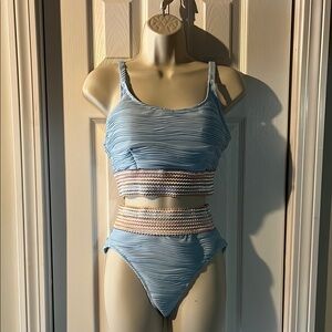 Blue Textured Women's Swimwear Set
